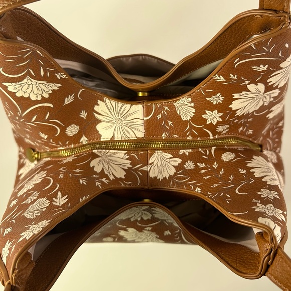 Women’s Style &Co 4 Poster Brown Floral Hobo/Shoulder Bag - Picture 7 of 11